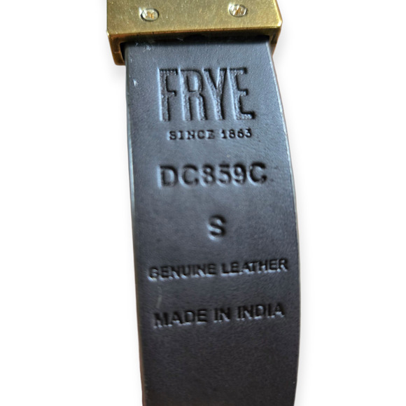 Frye Reversible Leather Belt Cognac and Dark Brown with Gold Logo Size Small - Picture 2 of 5